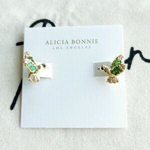 Alicia Bonnie Stud Earrings - Hummingbird - Multi Color Crystal Gold